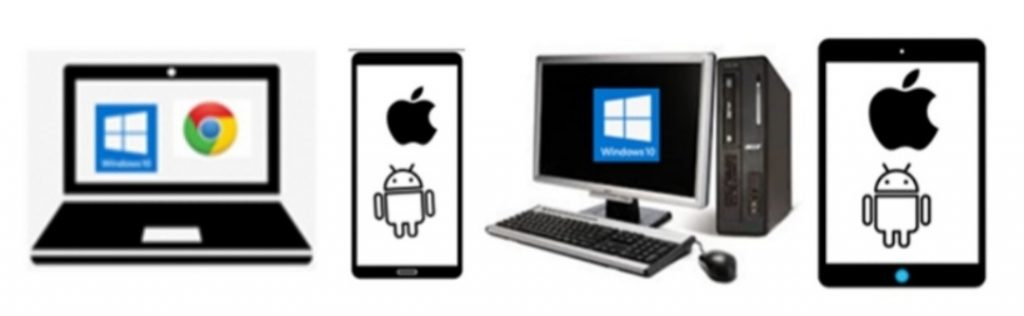 Windows Laptop or Chromebook, iPhone or Android Smartphone, Windows PC, iPad or Android Tablet